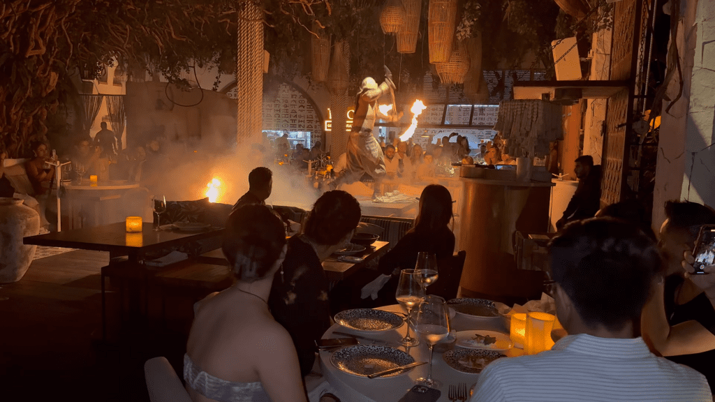 Fire show at Ilios restaurant in Tulum.