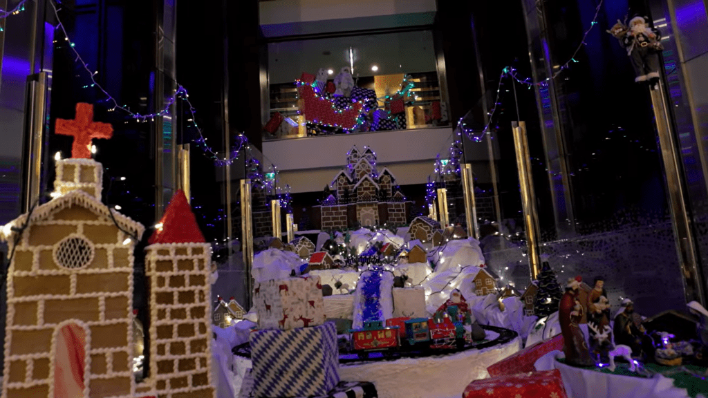 Christmas decorations aboard the Celebrity Eclipse during Krisztian's South American cruise.