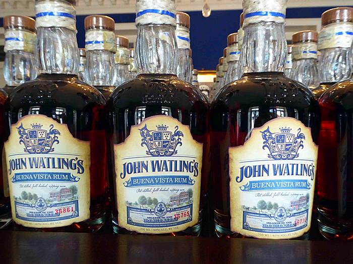 Buena Vista rum bottles displayed at John Watling's Distillery in Nassau, Bahamas.