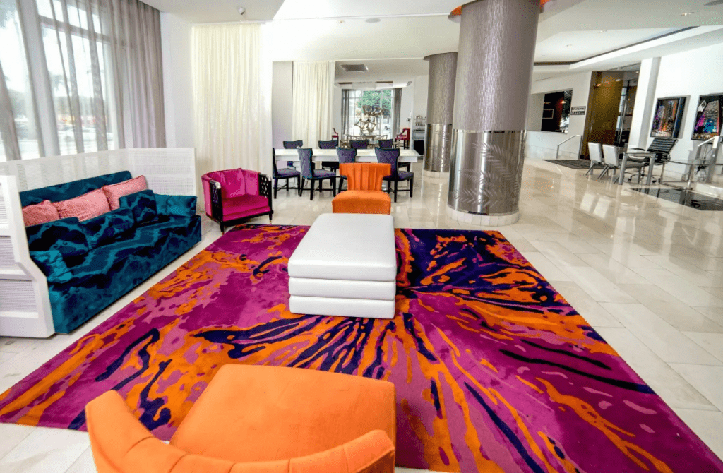 Modern and stylish YVE Hotel Miami lobby with contemporary decor