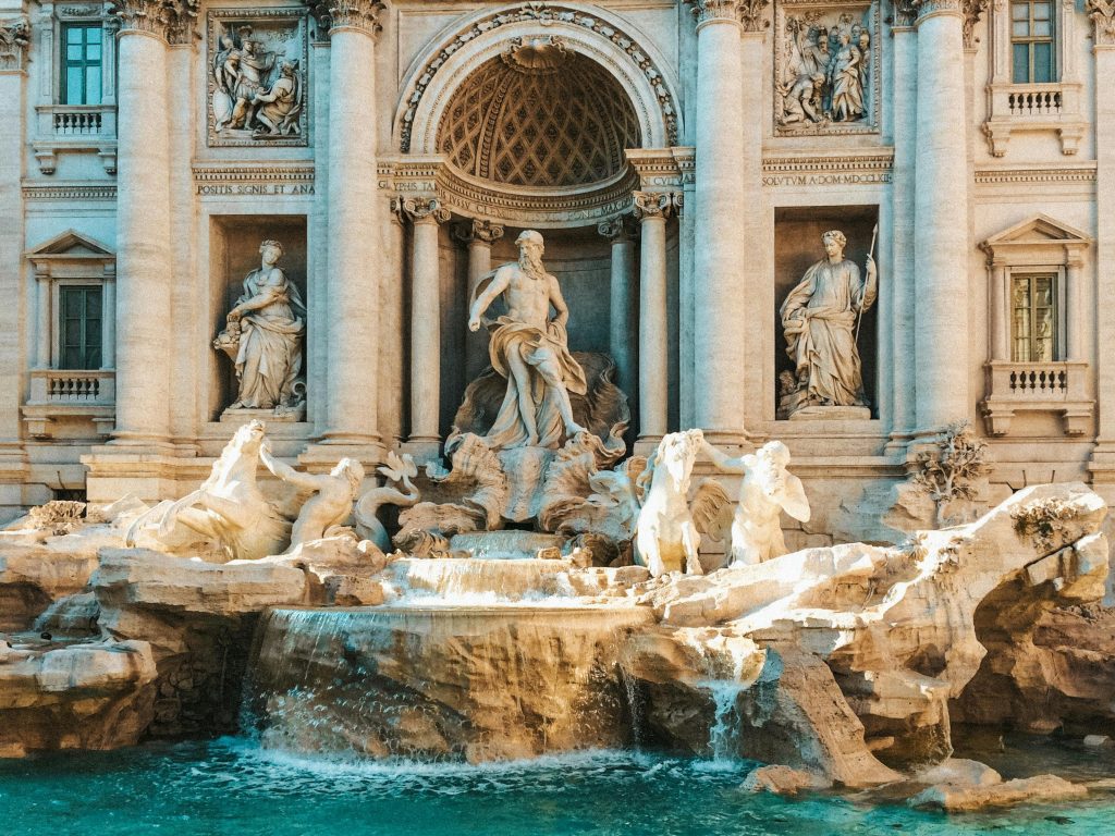 Trevi Fountain in Rome, Italy – a beautiful Baroque masterpiece.